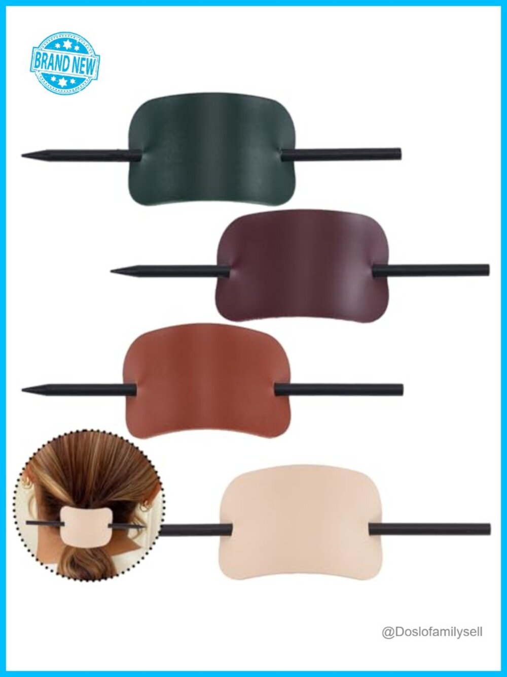 Faux Leather Hair Clip Set with Stick, Vintage Oval Barrette